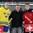 ZUG, SWITZERLAND - APRIL 23: Sweden's Joel Eriksson Ek #28 and Canada's Mitchell Stephens #23 were named Players of the Game for their respective teams during quarterfinal round action at the 2015 IIHF Ice Hockey U18 World Championship. (Photo by Francois Laplante/HHOF-IIHF Images)